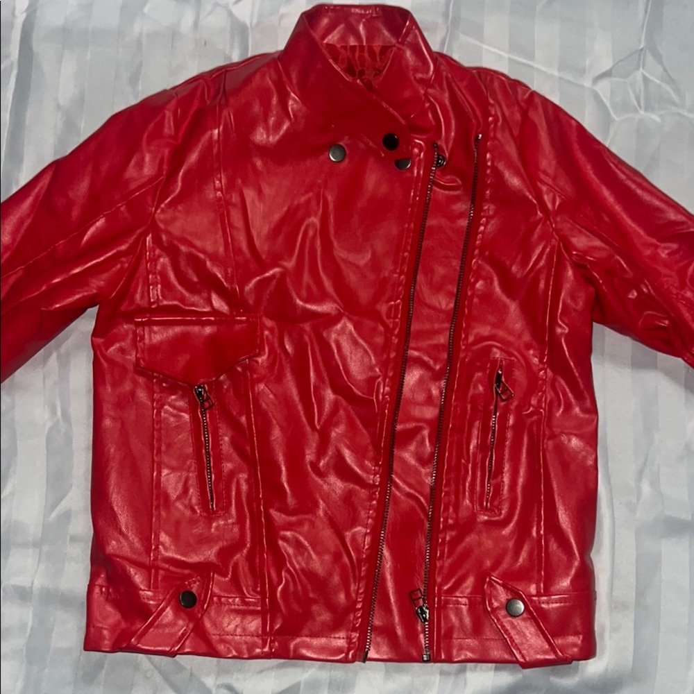 Stylish Red Faux Leather Jacket